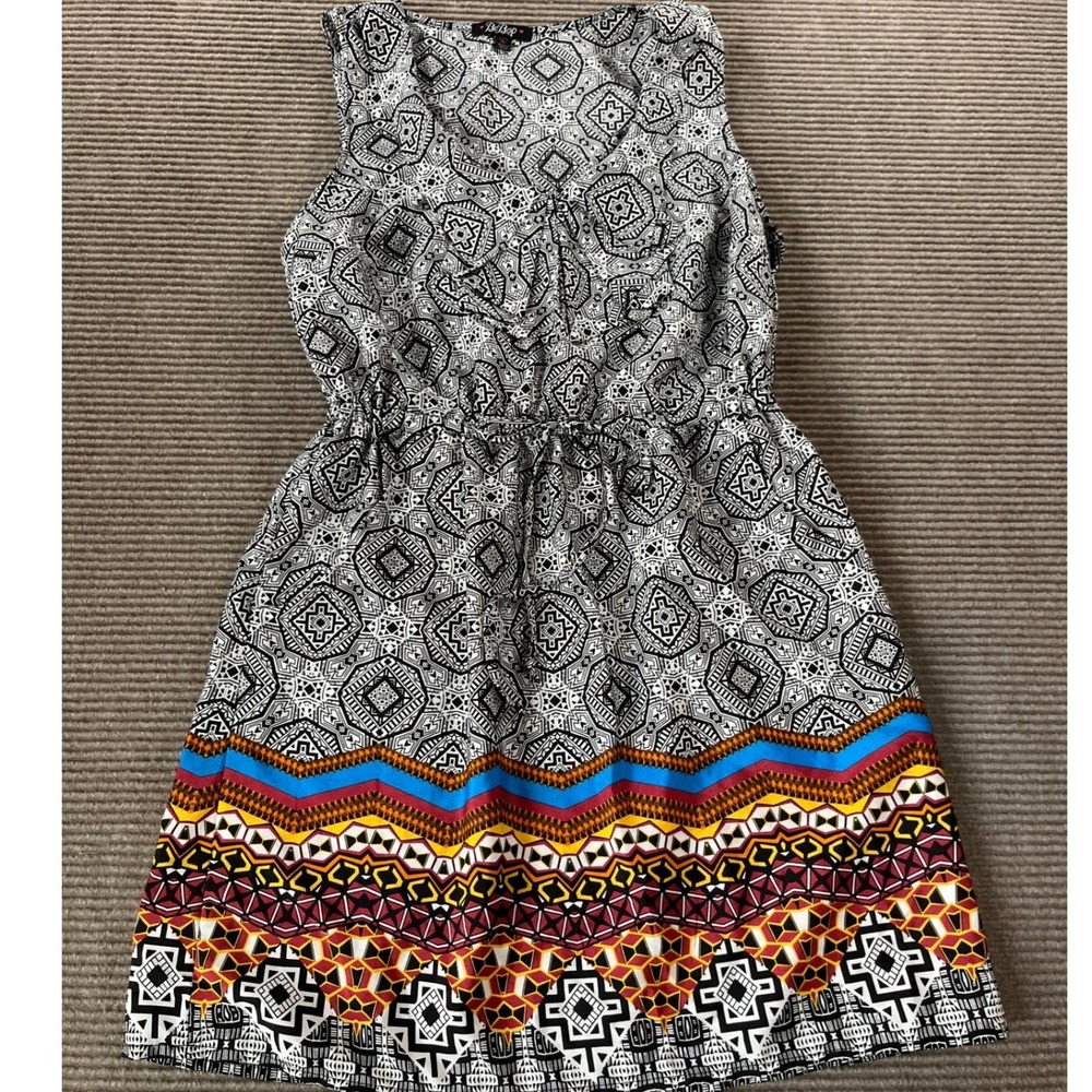 BeBop Womens Geometric‎ Tribal Print Sleeveless Dress Black White Multi Size L